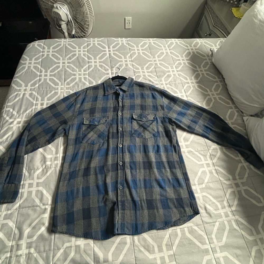 Gioberti button up flannel shirt grey and blue brand new